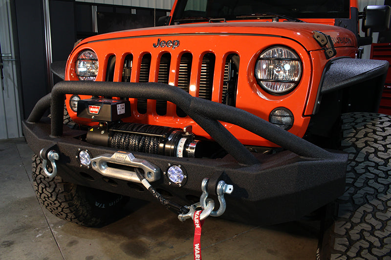 Jeep JK Front Winch Bumper W/LEDs Full Width 07-18 Wranger JK Black Texured Powercoated Fishbone Offroad