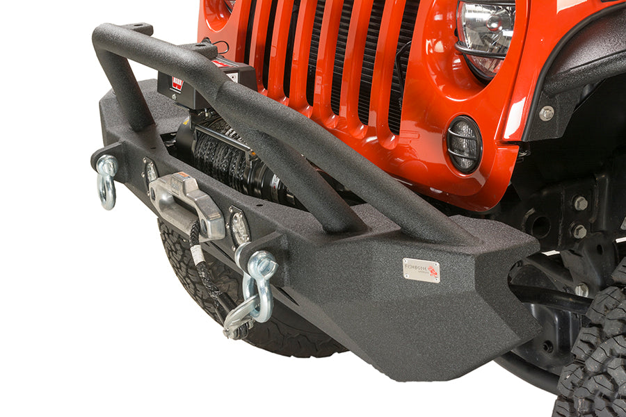 Jeep JK Front Winch Bumper W/LEDs Full Width 07-18 Wranger JK Black Texured Powercoated Fishbone Offroad