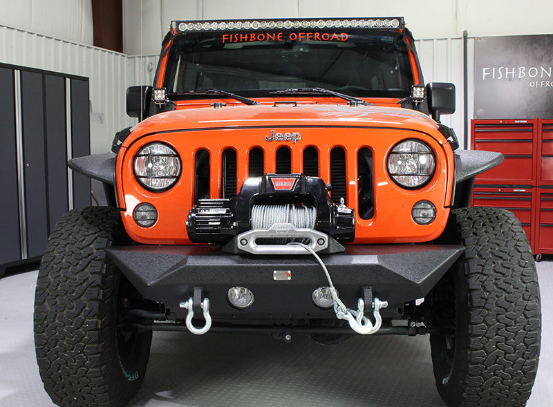 Jeep JK Front Bumper 07-18 Wrangler JK Rubicon and Unlimited Steel Black Textured Powdercoat Manowar Series Fishbone Offroad