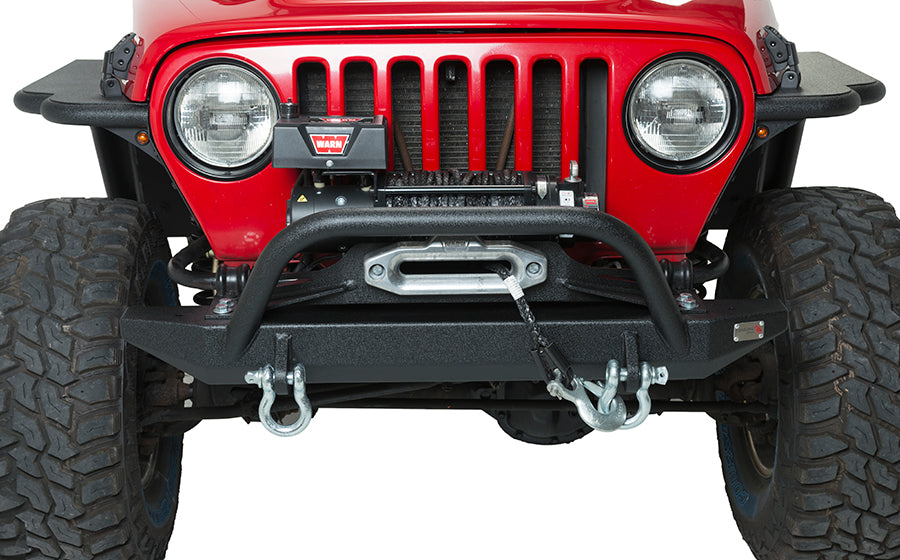 Jeep TJ Front Bumper W/Winch Guard 97-06 Wrangler TJ Rubicon and Unlimited Steel Black Textured Powdercoat Piranha Series Fishbone Offroad