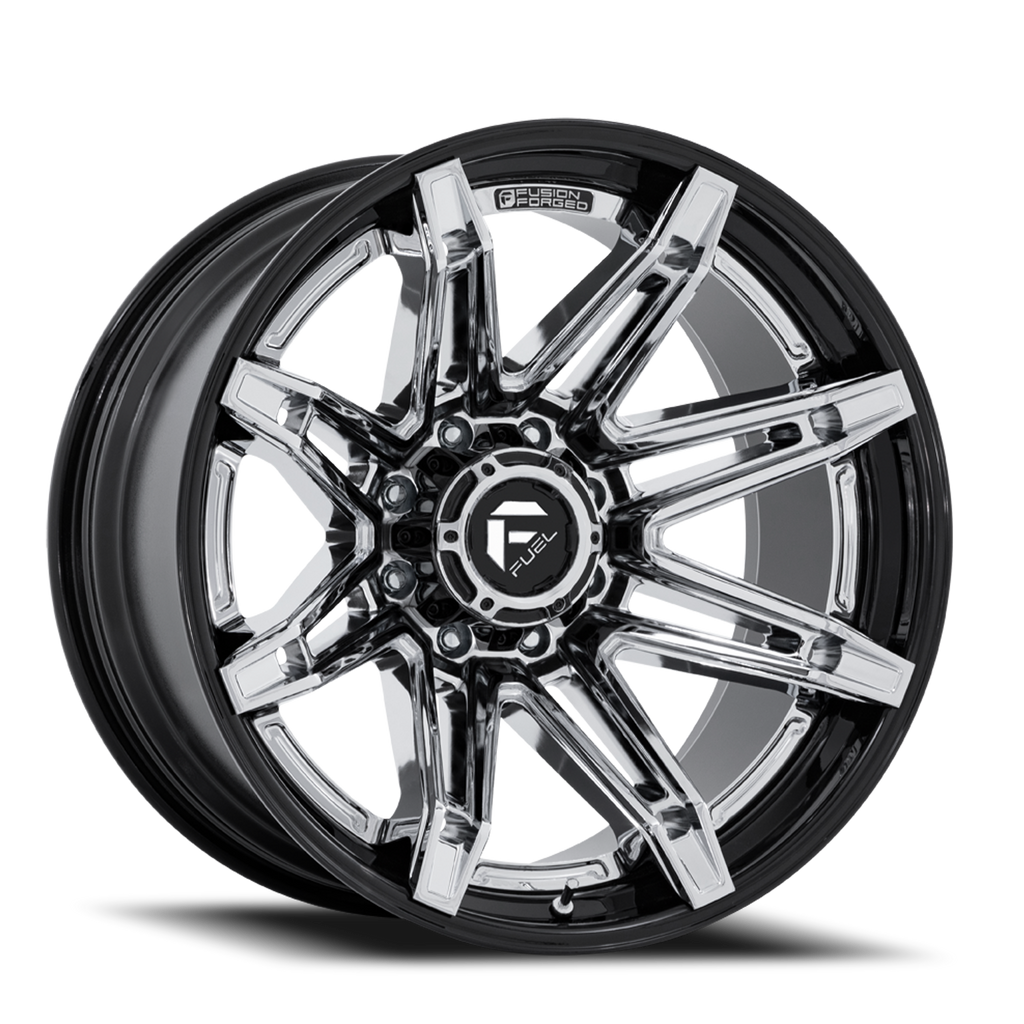 Aluminum Wheels 20X10 Brawl FC401PB 8 On 165.1 Chrome/Gloss Black Lip 125.1 Bore -18 Offset Fuel Off Road Wheels