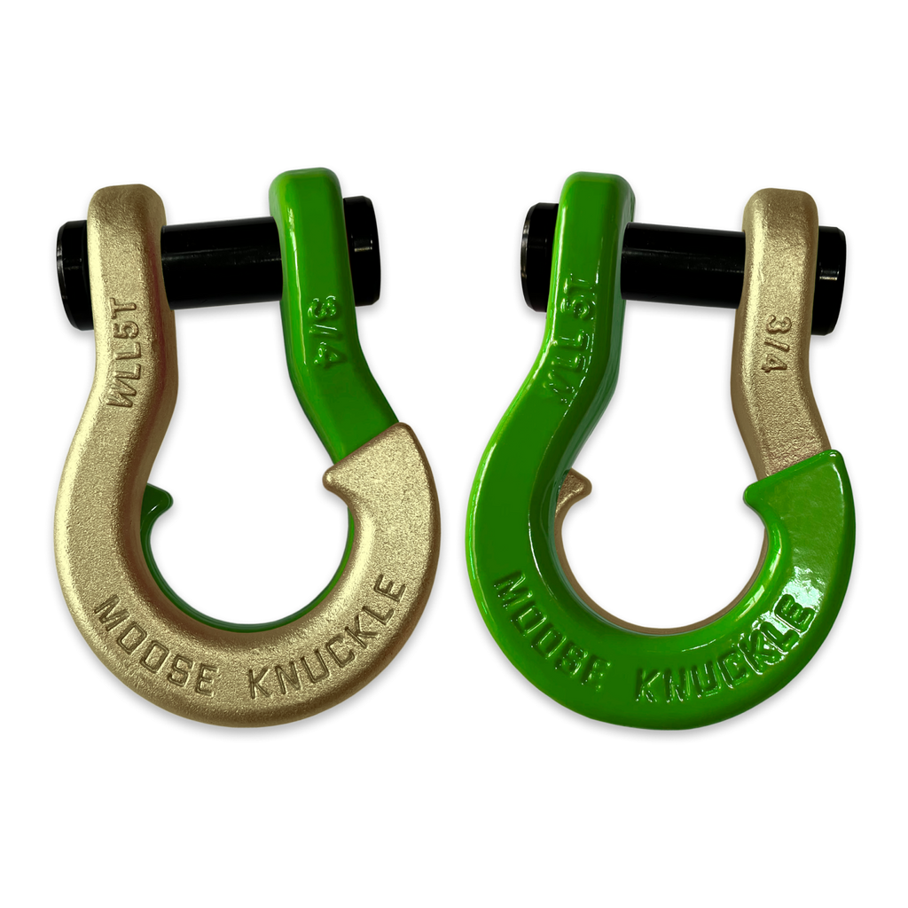Jowl Recovery Split Shackle 3/4 Brass Knuckle and Sublime Green Combo Moose Knuckle Offroad