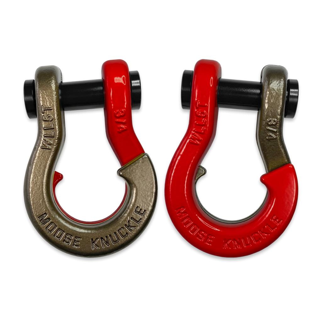 Jowl Recovery Split Shackle 3/4 Buff Bronze and Flame Red Combo Moose Knuckle Offroad