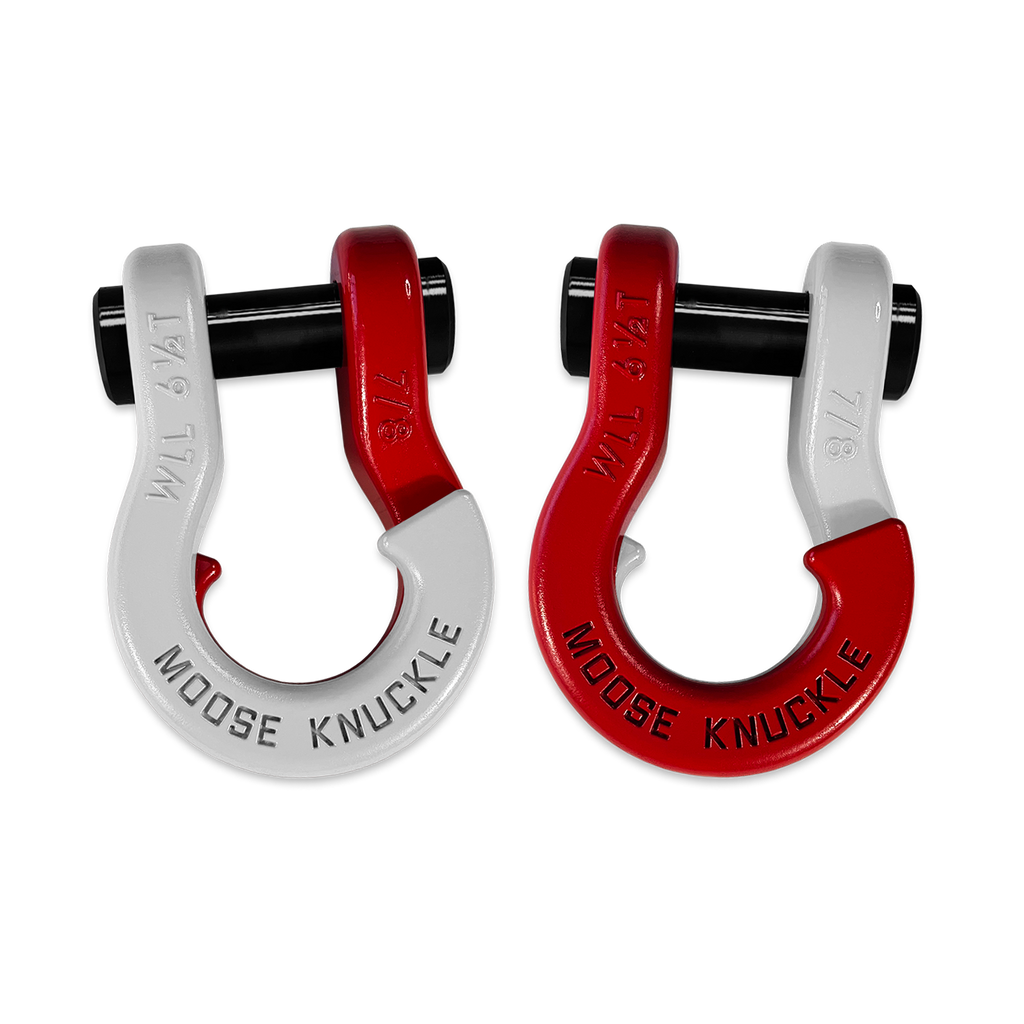 Jowl Recovery Split Shackle 7/8 Pure White and Flame Red Combo Moose Knuckle Offroad