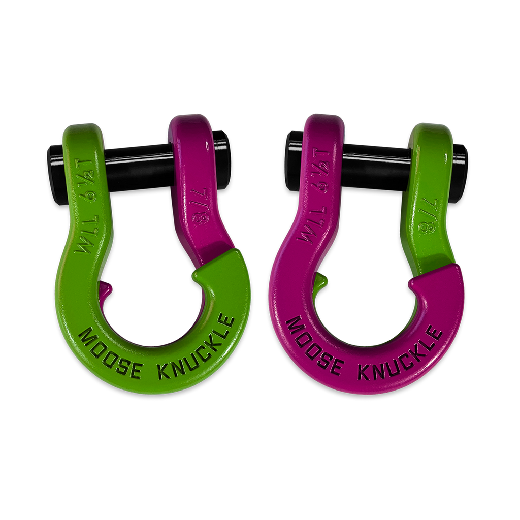 Jowl Recovery Split Shackle 7/8 Sublime Green and Pogo Pink Combo Moose Knuckle Offroad