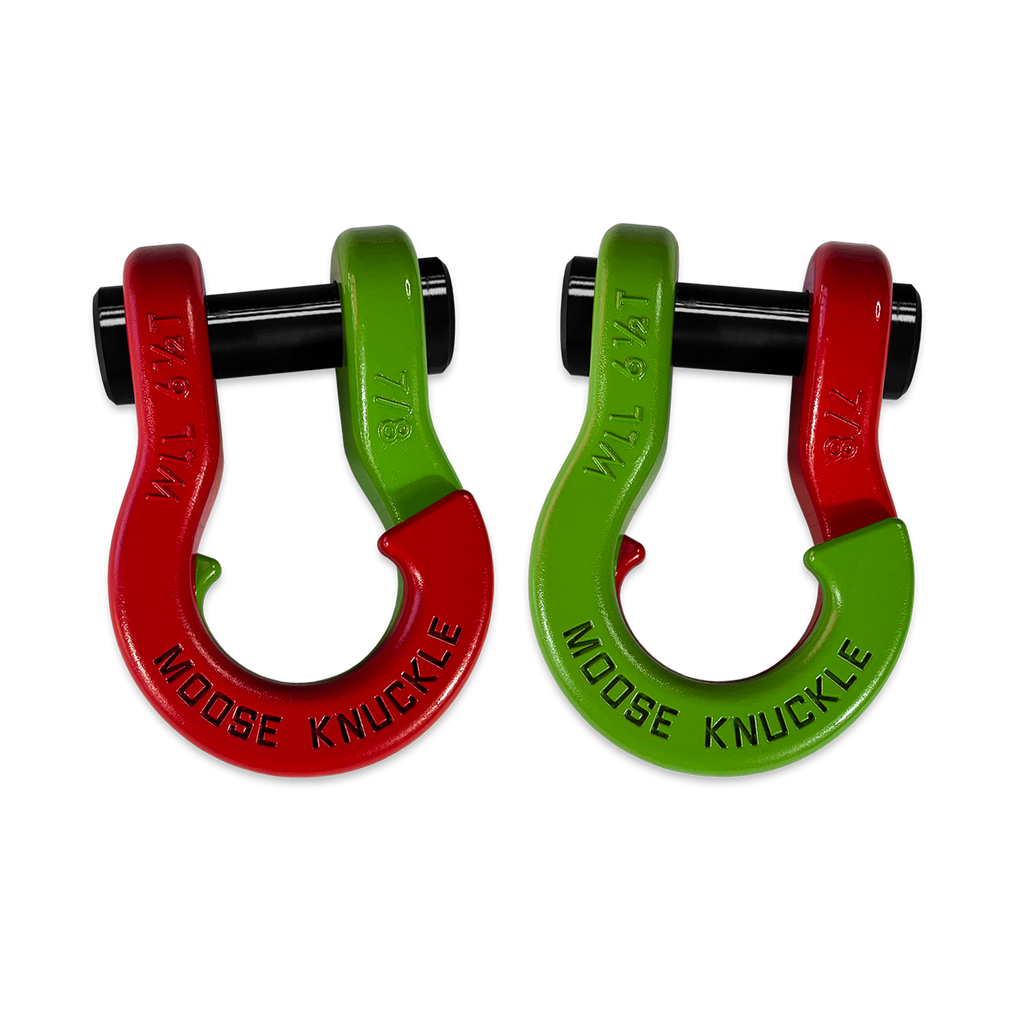 Jowl Recovery Split Shackle 7/8 Flame Red and Sublime Green Combo Moose Knuckle Offroad