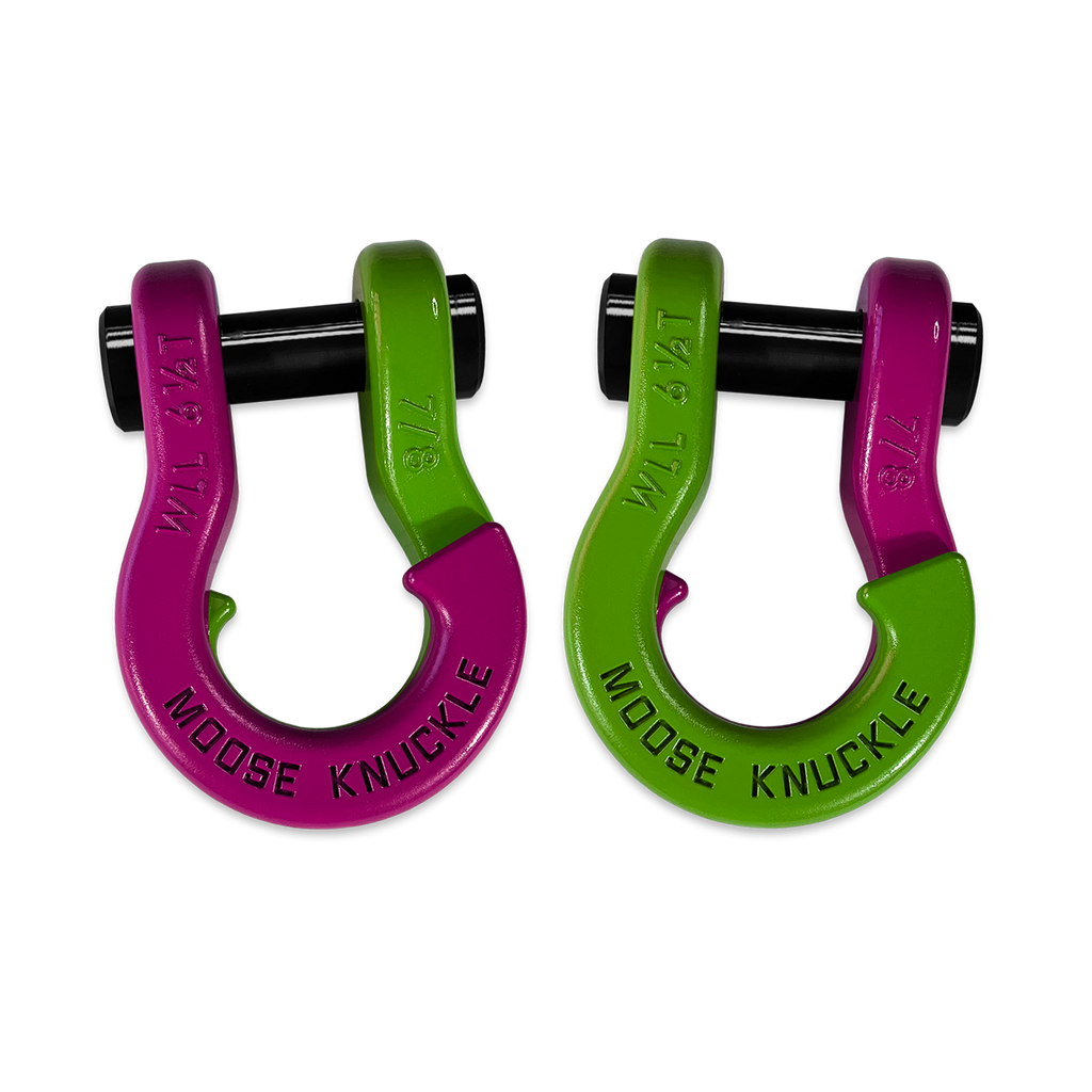 Jowl Recovery Split Shackle 7/8 Pogo Pink and Sublime Green Combo Moose Knuckle Offroad