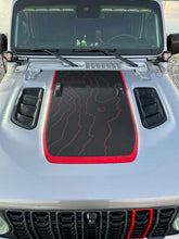 Load image into Gallery viewer, Topographic Rubicon Only Color Line Blackout Hood Decal- Fits Jeep Wrangler &amp; Gladiator JL Hood Decal Printed Single Layer Decal