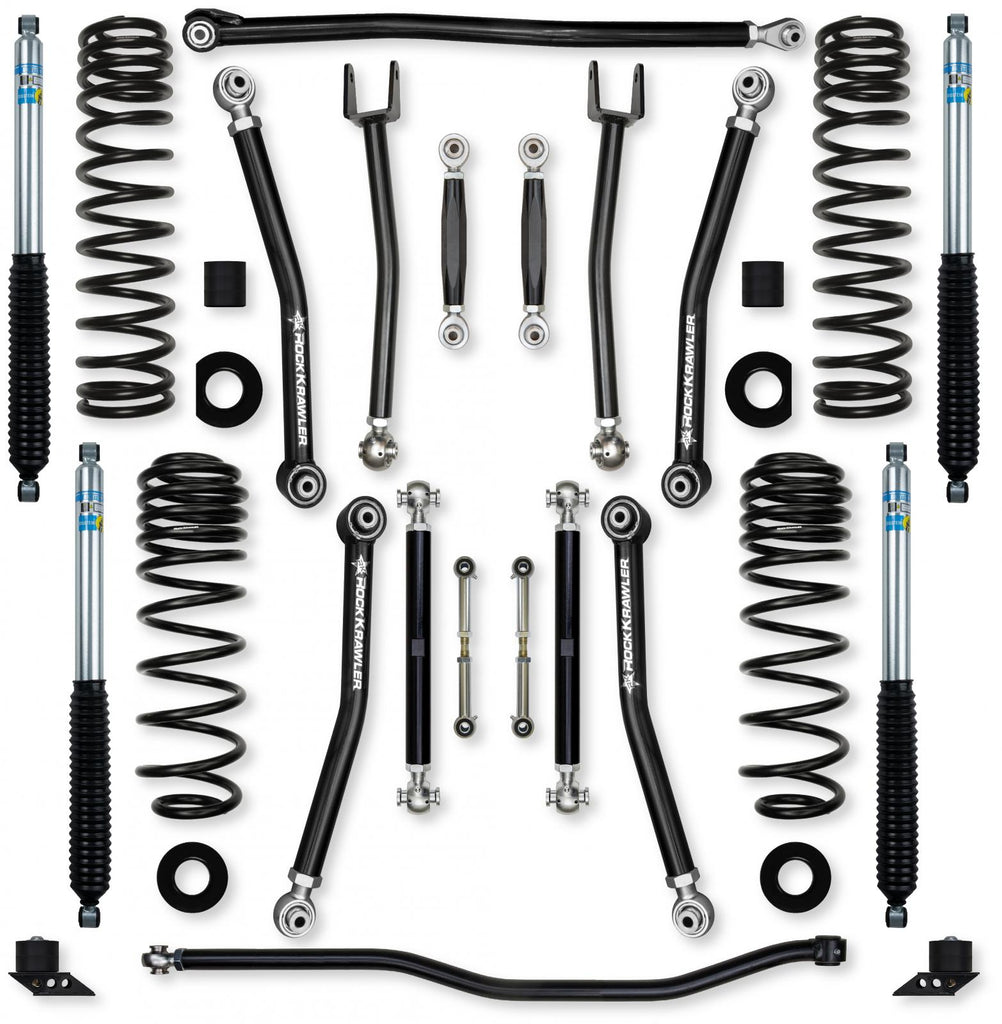 2.5 Inch X-Factor No Limits Mid-Arm Suspension System for Jeep Wrangler JLU 392 Models With Bilstein Shocks Rock Krawler