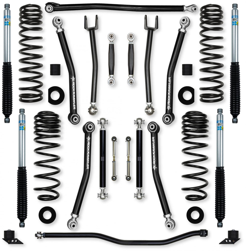 3.5 Inch X-Factor No Limits Mid-Arm Suspension System for Jeep Wrangler JLU 392 Models With Bilstein Shocks Rock Krawler