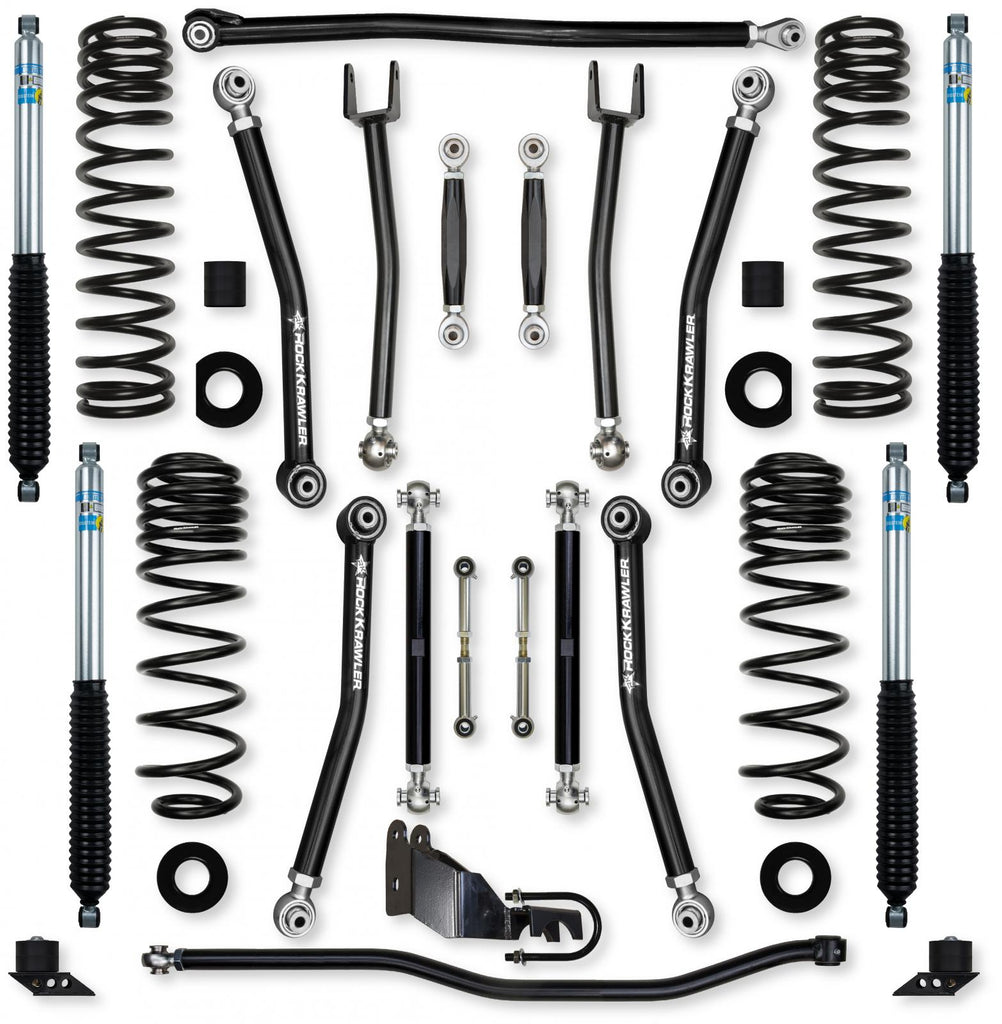 4.5 Inch X-Factor No Limits Mid-Arm Suspension System for Jeep Wrangler JLU 4XE Models Comp Stage 1 With Bilstein Shocks Rock Krawler