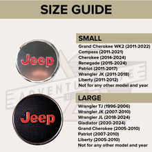 Load image into Gallery viewer, JEEP Steering Wheel Emblem Overlay Decal — 30+ Colors &amp; Designs (Flag, Topo, Animal, Solid)