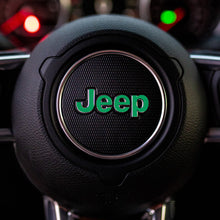 Load image into Gallery viewer, JEEP Steering Wheel Emblem Overlay Decal — 30+ Colors &amp; Designs (Flag, Topo, Animal, Solid)