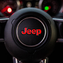 Load image into Gallery viewer, JEEP Steering Wheel Emblem Overlay Decal — 30+ Colors &amp; Designs (Flag, Topo, Animal, Solid)