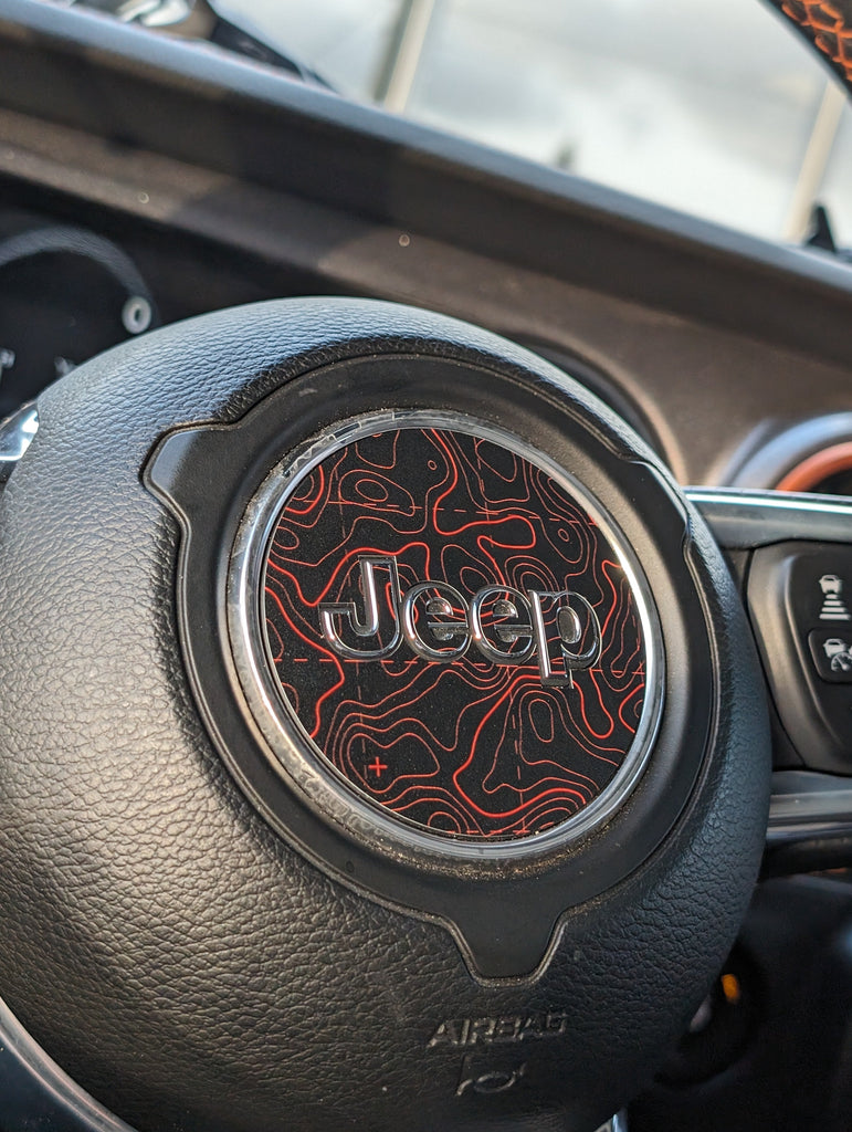 Printed Topographical Steering Wheel Jeep Overlay Vinyl Decal Set-Pair- fits Wrangler JL & Jeep Gladiator JT