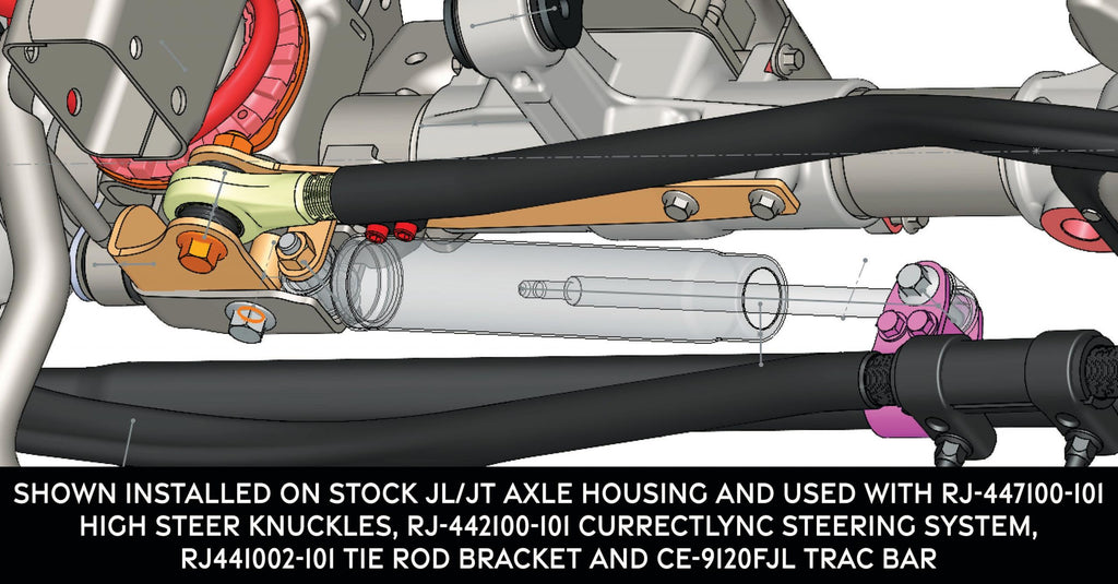 Currectlync JL/JT High Steer Front Trac Bar Relocation and Steering Stabilizer Shock Mount Axle Bracket