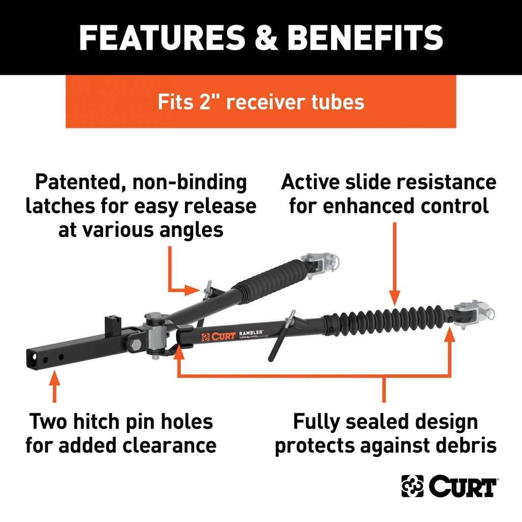 Curt Rambler Steel RV Tow Bar 7500 Lbs. 2 Inch Shank) Includes Tow Bar Safety Cables Hitch Pin and Clip RockJock 4X4