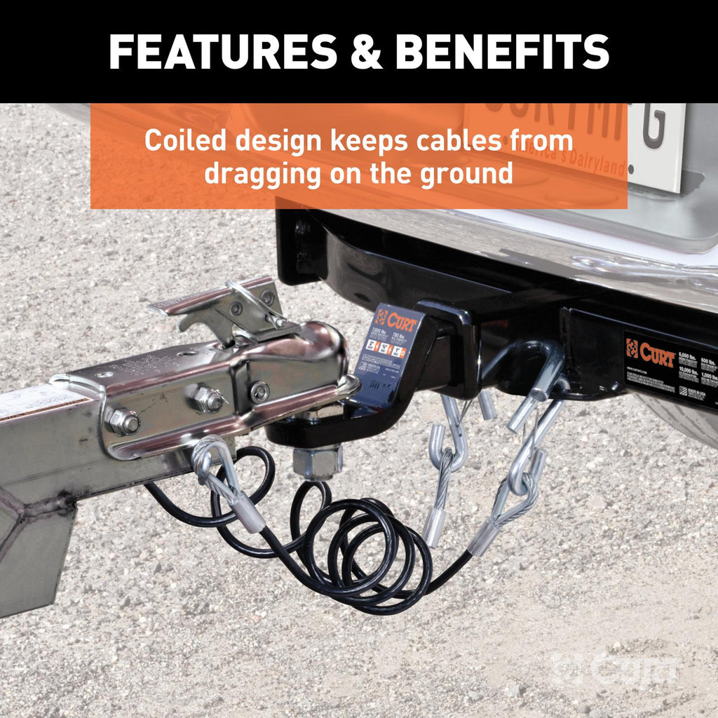 Curt Towing Safety Cable Kit (44 1/2 Inch Long w/ 2 Snap Hooks 5000 lbs. 2-Pack) RockJock 4X4