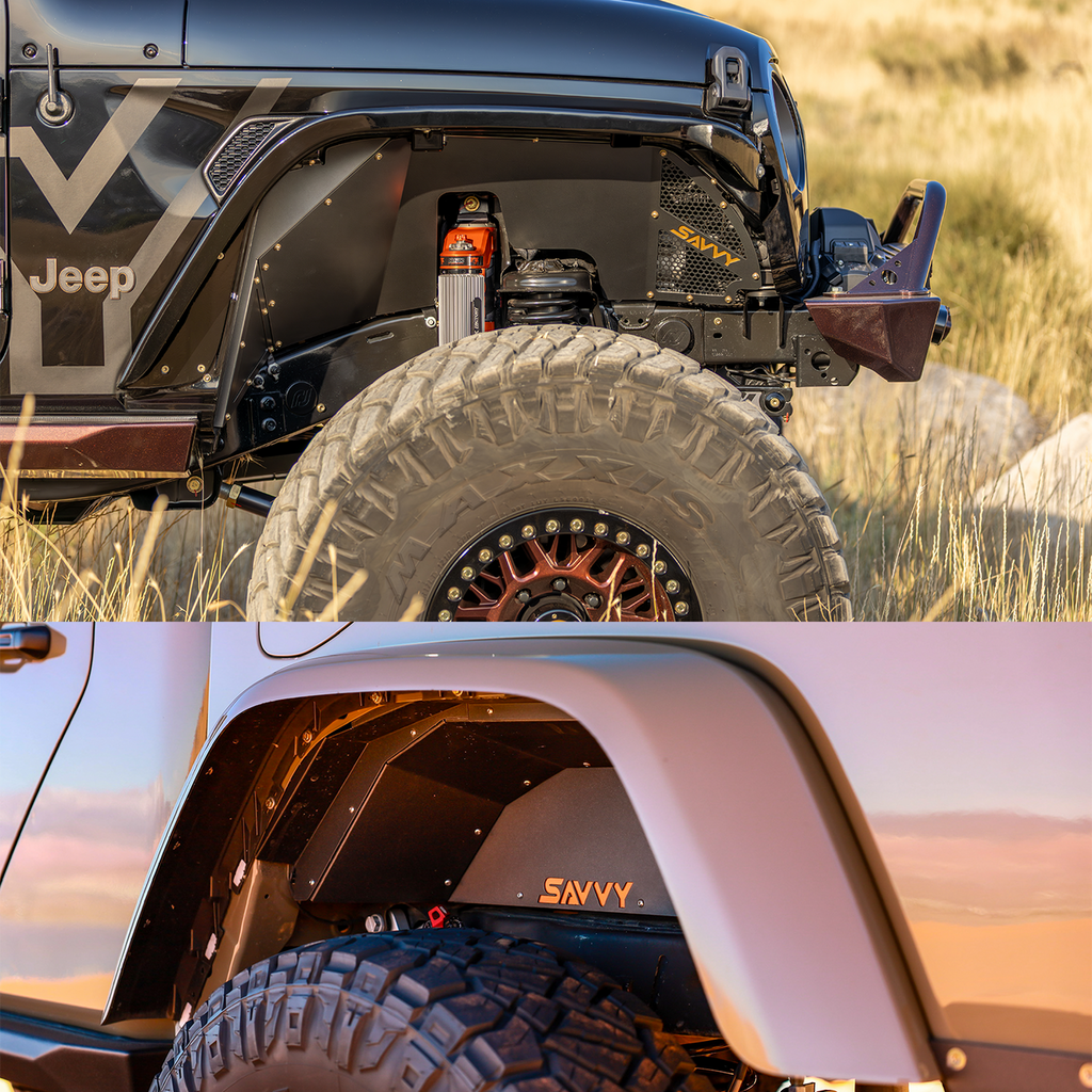2020–2026 JEEP JT GLADIATOR HIGH CLEARANCE ALUMINUM FRONT & REAR INNER FENDER KIT (FRONT SOLID & VENTED PANELS INCLUDED) SAVVY OFFROAD