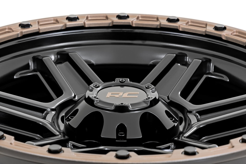 Rough Country 79 Series Wheel | One-Piece | Semi Gloss Black w/Bronze Ring | 18x9 | 5x5 | -12mm