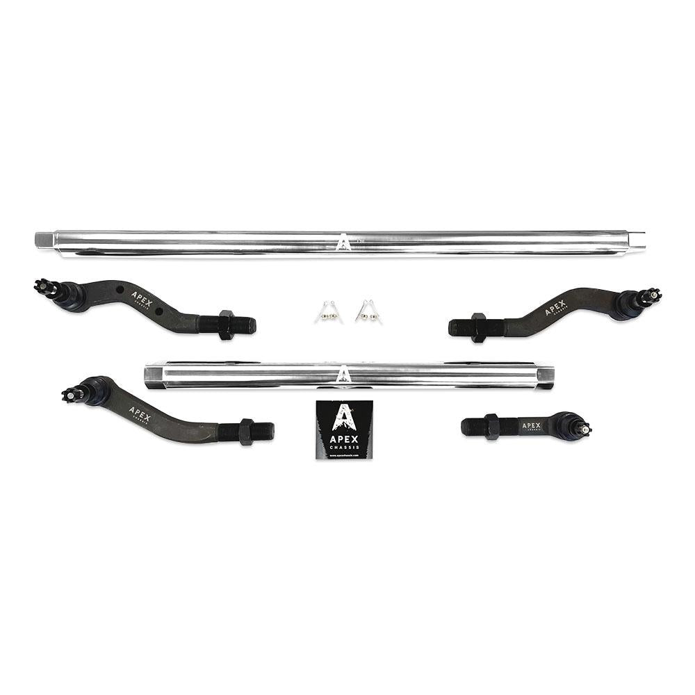 Apex Chassis Power Steering Kits Apex Chassis Heavy Duty Tie Rod & Drag Link Assembly in Polished Aluminum Fits: 07-18 Jeep Wrangler JK JKU Rubicon Sahara Sport  Note this NO-FLIP kit is Fits: vehicles with a lift of 3.5 inches or less - Apex Chassis - KIT140-NoFlip