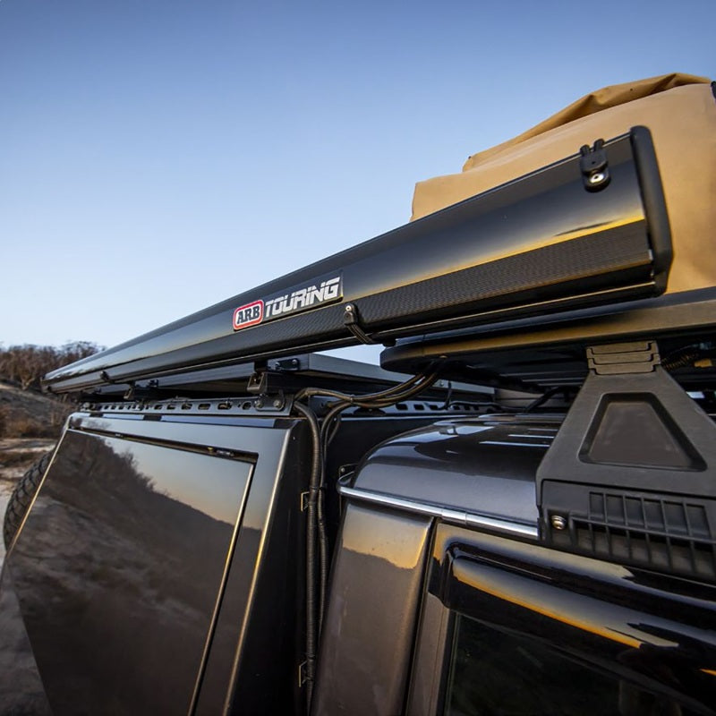 ARB Awnings & Panels ARB Aluminum Awning, Black Frame, 8.2FT x 8.2FT, Installed with LED Light Strip