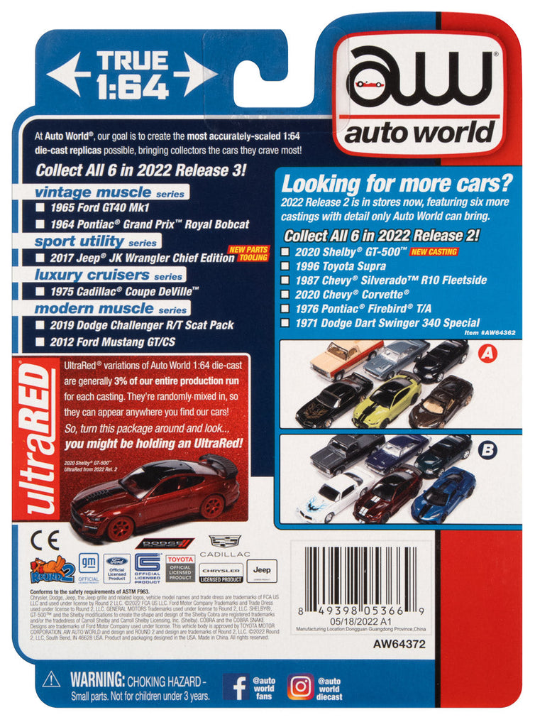 AutoWorld Diecast Model Auto World 2017 Jeep Wrangler Chief Edition (Rhino Body Color w/White Roof & White Side Stripe) 1:64 Diecast