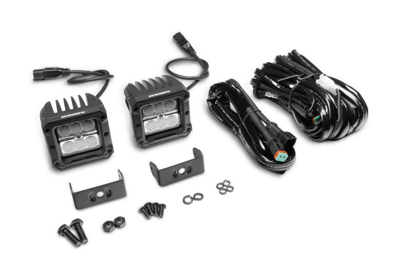 Go Rhino Xplor Bright Series Cube LED Flood Light Kit (Surface/Threaded Stud Mount) 3x3 - Blk (Pair)