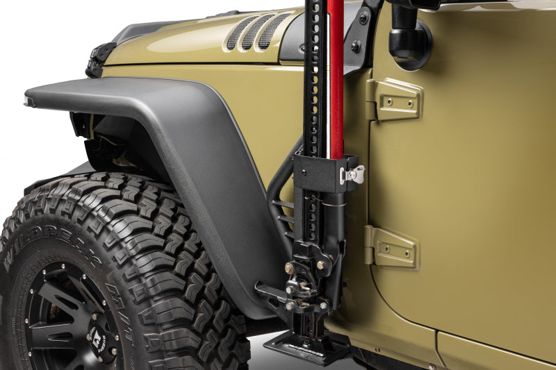 Go Rhino 07-18 Jeep Wrangler JK/JKU Front Fender Jack Mount for Hi-Lift Jack - Tex. Blk