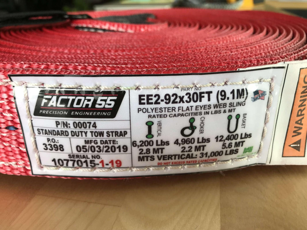 Factor 55 Tow Strap 30 Foot Tow Strap Standard Duty 30 Foot x 2 Inch Red Factor 55 - Factor 55 - 00074