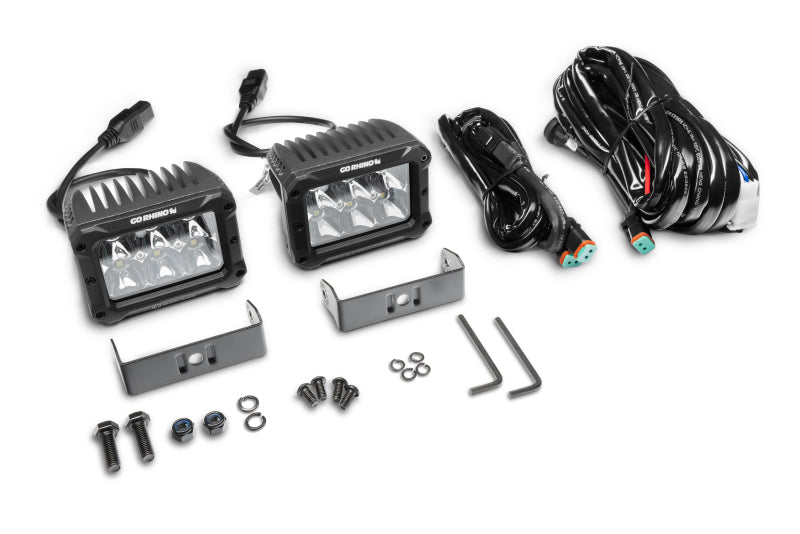 Go Rhino Xplor Bright Series Rectangle LED Spot Light Kit (Surface/Thread Stud Mnt) 4x3 - Blk (Pair)