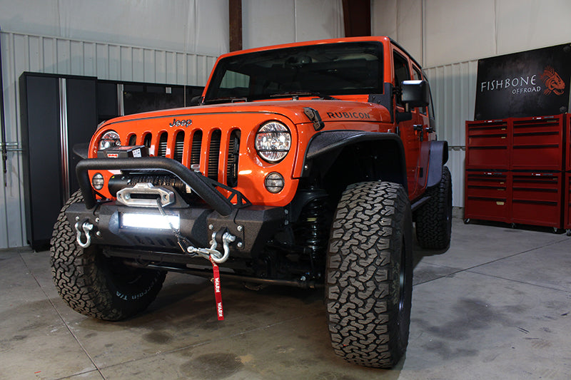 Fishbone Offroad Front Winch Bumpers Jeep JK Front Stubby Winch Bumper W/Tube Guard 07-18 Wranger JK Black Texured Powercoated Fishbone Offroad - Fishbone Offroad - FB22004