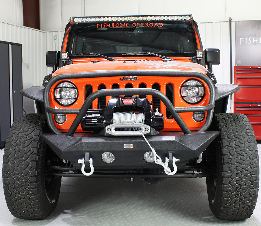 Fishbone Offroad Front Winch Bumpers Jeep JK Front Winch Bumper W/Grille Guard 07-18 Wrangler JK Manowar Series Fishbone Offroad - Fishbone Offroad - FB22062