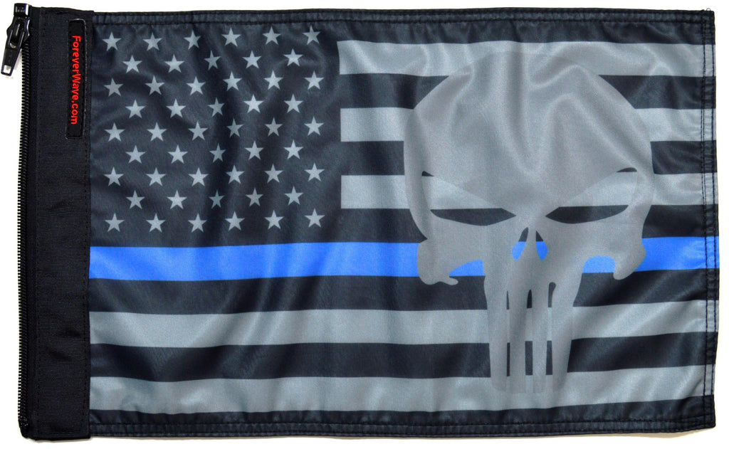 Forever Wave USA Car Flags USA Subdued Thin Blue Line Punisher Flag Forever Wave - 5263 - Forever Wave