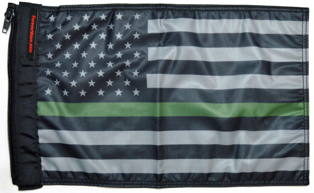 Forever Wave USA Car Flags USA Subdued Thin Green Line Flag Forever Wave - 5388 - Forever Wave