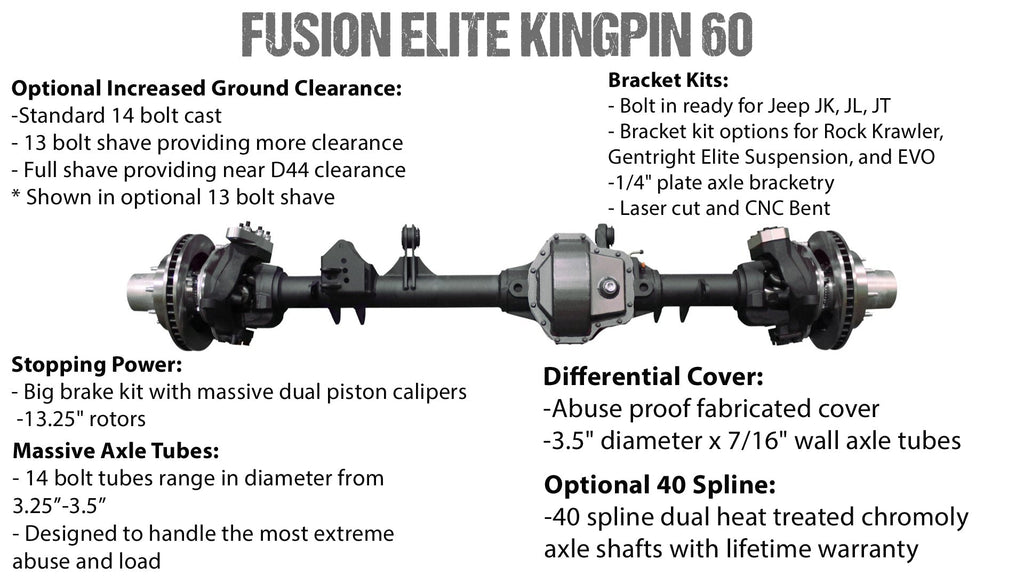fusion4x4 Fusion Elite Kingpin 60 | Big Tube 14 Bolt for Jeep Wrangler JL
