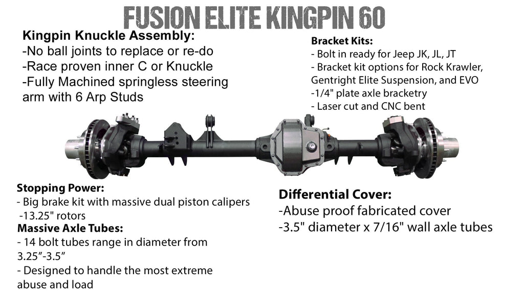 fusion4x4 Fusion Elite Kingpin 60 | Elite 80 - 40 Spline for Jeep Wrangler JK
