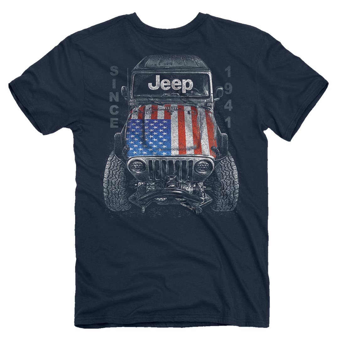 【JEEP】Camping Big Logo Half T-shirt Off-Road Truck American Flag USA Silhouette T-Shirt Perfect