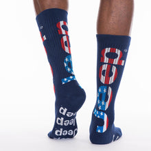 Load image into Gallery viewer, JEDCo Socks Blue Jeep - USA Flag Crew Socks