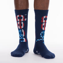 Load image into Gallery viewer, JEDCo Socks Blue Jeep - USA Flag Crew Socks