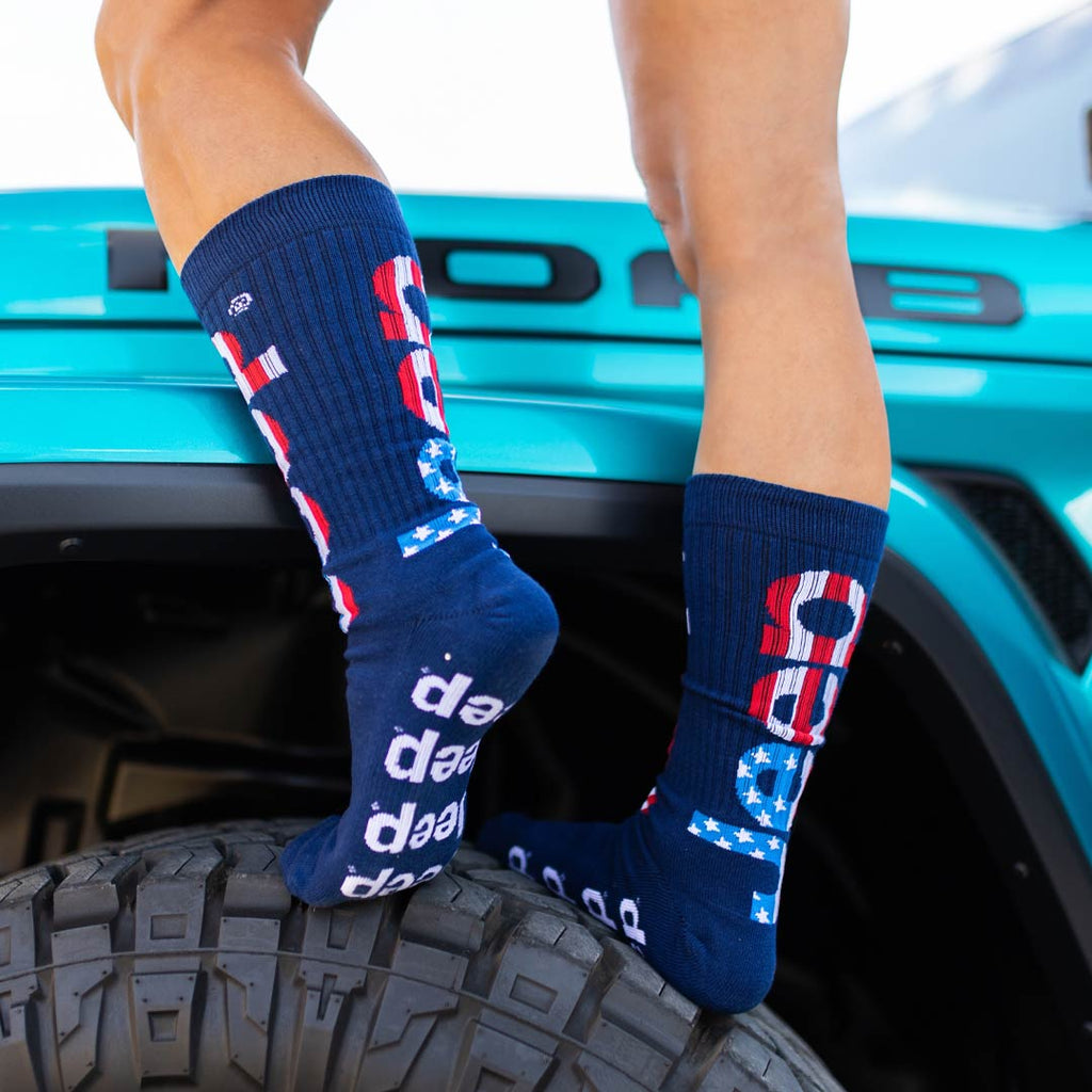 JEDCo Socks Blue Jeep - USA Flag Crew Socks