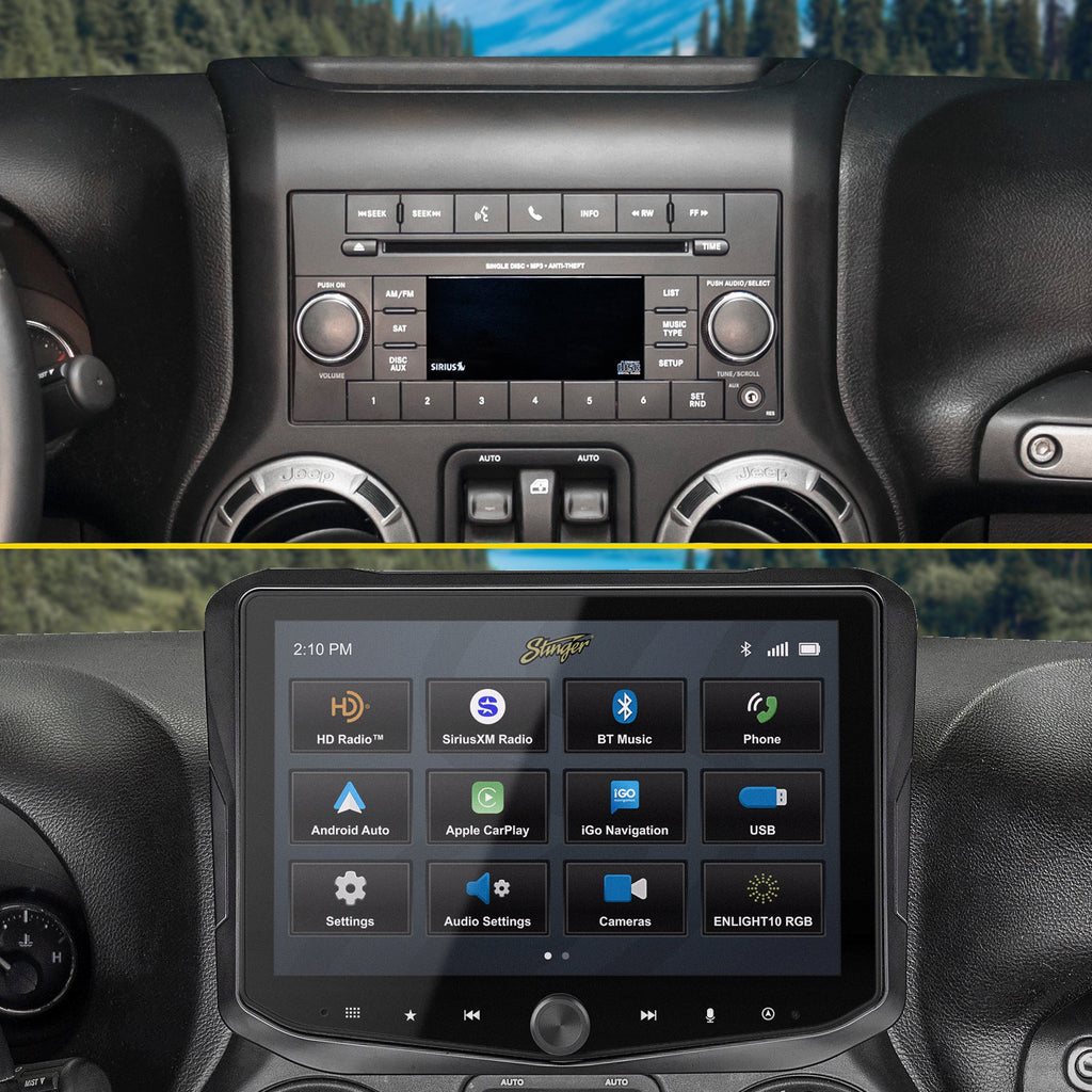 HORIZON10 Jeep Wrangler JK (2011-2018) 10" Radio Fully Integrated Kit | Displays Vehicle Information and Off-Road Mode