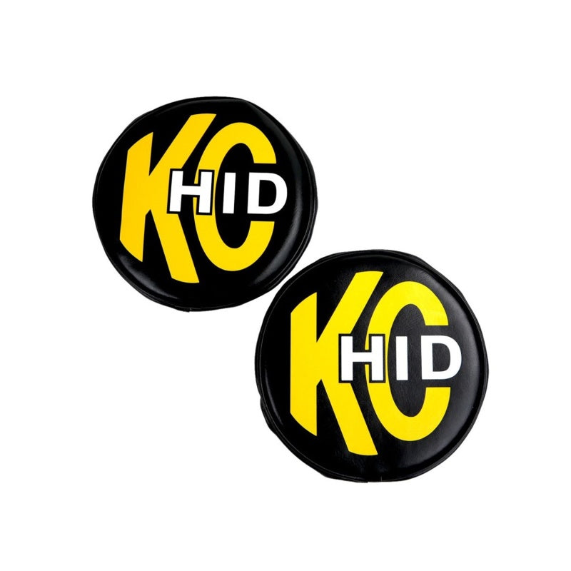 KC HiLiTES Light Covers and Guards KC HiLiTES 8in. Round Soft Cover HID (Pair) - Black w/Yellow Brushed KC Logo