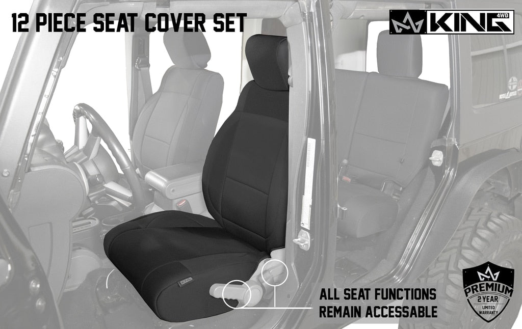 King4WD Seat Cover Jeep JK Seat Covers 12 Piece Neoprene Seat Covers Black/Black For 08-12 Wrangler JK 4 Door King 4WD - King4WD - 11010401