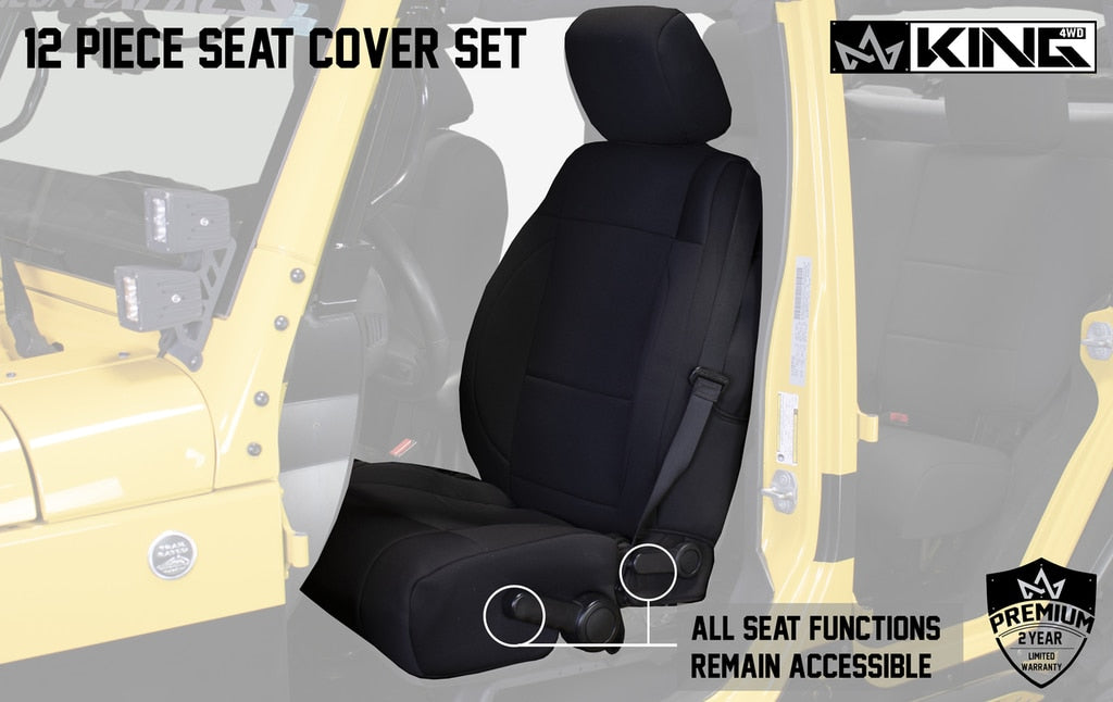 King4WD Seat Cover Jeep JK Seat Covers 12 Piece Neoprene Seat Covers Black/Black For 13-18 Wrangler JK 4 Door King 4WD - King4WD - 11010201
