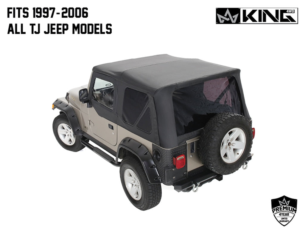 King4WD Soft Tops Jeep TJ Replacement Soft Top With Tinted Windows Upper Doors For 97-06 Wrangler TJ Black Diamond King 4WD - King4WD - 14010135T