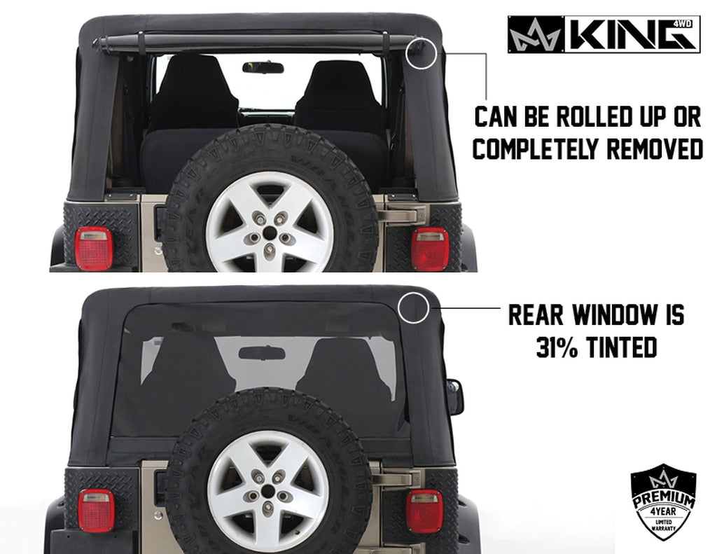 King4WD Soft Tops Jeep TJ Replacement Soft Top With Tinted Windows Upper Doors For 97-06 Wrangler TJ Black Diamond King 4WD - King4WD - 14010135T