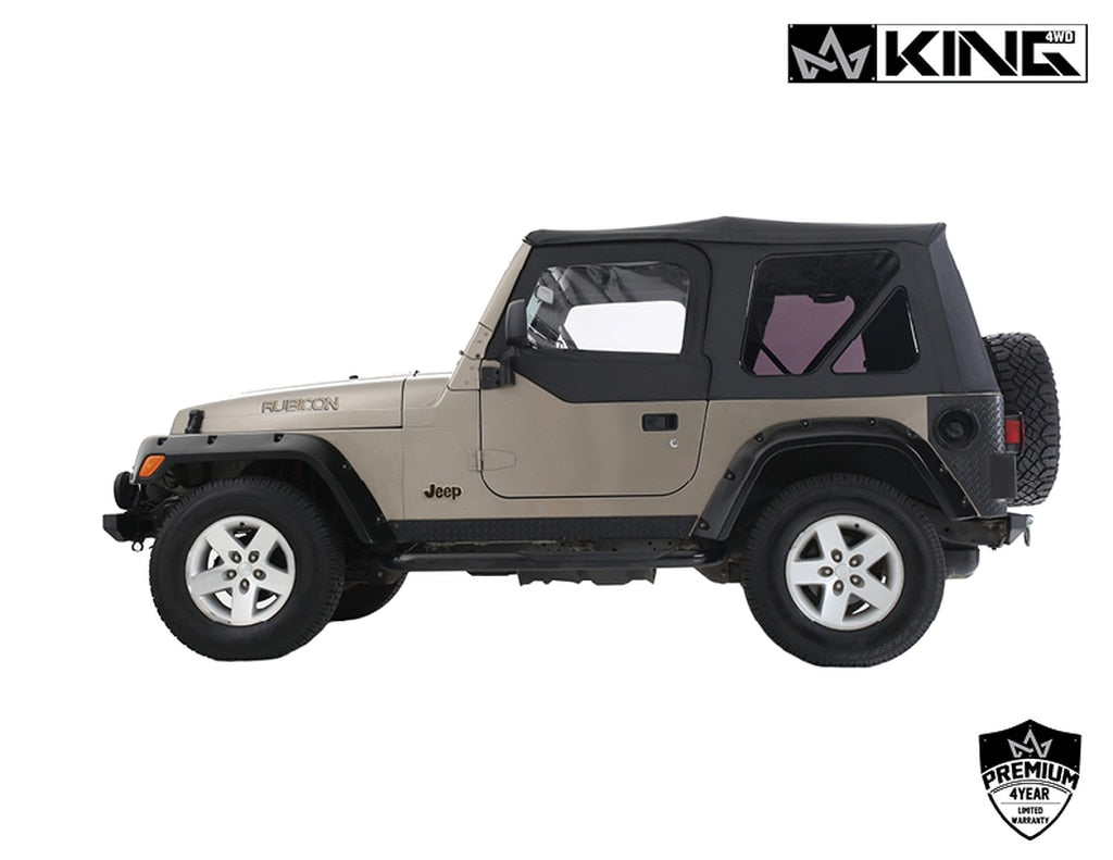 King4WD Soft Tops Jeep TJ Replacement Soft Top With Tinted Windows Upper Doors For 97-06 Wrangler TJ Black Diamond King 4WD - King4WD - 14010135T