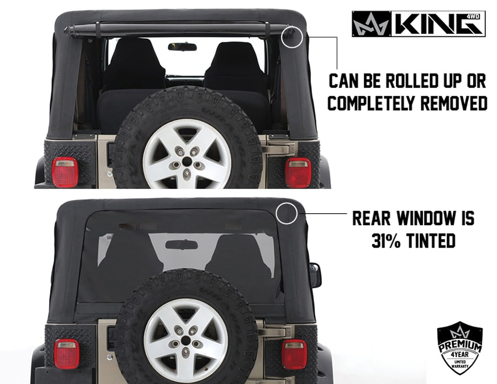 King4WD Soft Tops Jeep TJ Replacement Soft Top With Upper Doors For 97-06 Wrangler TJ Black Diamond King 4WD - King4WD - 14010135
