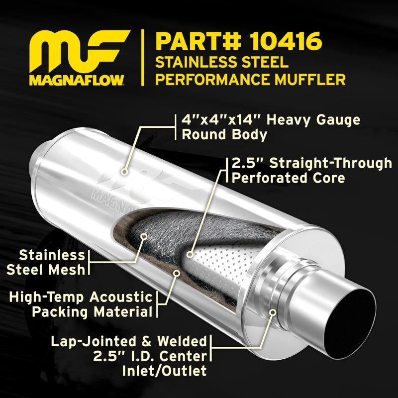 Magnaflow Muffler MagnaFlow Muffler Mag SS 14X4X4 2.5X2.5